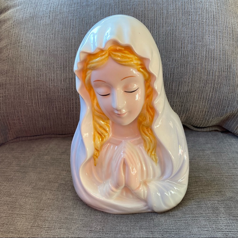 Vintage Relpo Ceramic Head Vase Praying Madonna Planter